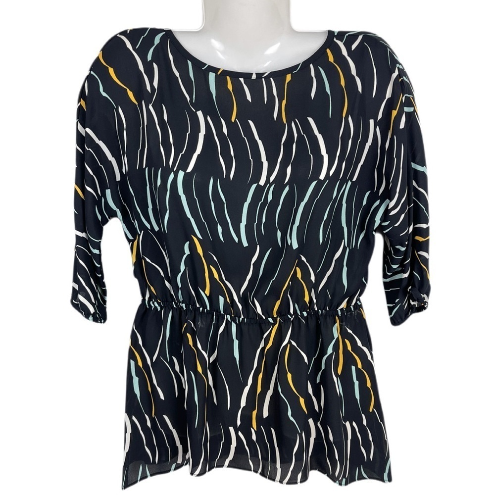 ✅ Donna Karan Black Printed Asymmetrical Hem Tunic S